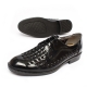 Men's Round Toe Punching Summer Mesh Black Leather Lace Up Oxfords Dress Shoes