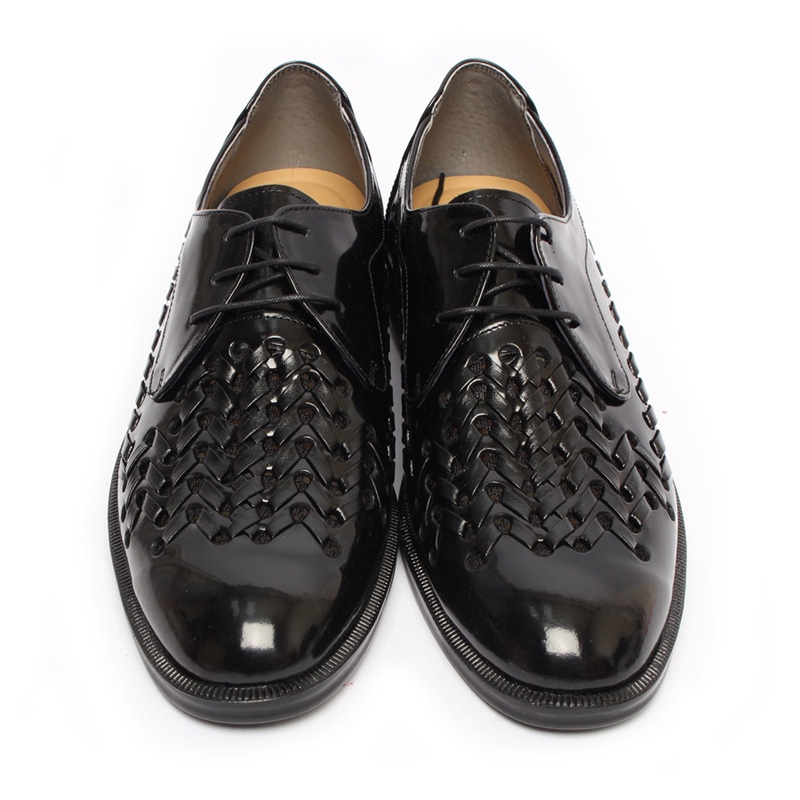 Men's Round Toe Punching Summer Mesh Black Leather Lace Up Oxfords ...