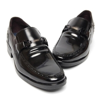 Men's Apron Toe Horse Bit Punching Stitch Black Leather Loafers Dress Shoes