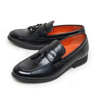 Men's Apron Toe Tassel Decoration Black Synthetic Leather Loafers Dress Shoes