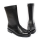 Men's Round Toe Black Leather Side Zip Closure Mid-Calf Boots