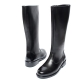 Men's Round Toe Black Leather Side Zip Closure Mid-Calf Long Boots
