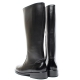 Men's Round Toe Black Leather Side Zip Closure Mid-Calf Long Boots
