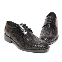 Men's Round Toe Summer Mesh Black Leather Lace Up Oxfords Dress Shoes