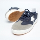 Women's Star Patched Eyelet Lace Up Platform Med Wedge Heel Navy Fashion Sneakers Shoes
