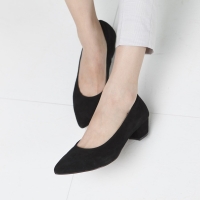 Women's Pointy Toe Comfort Block Med Heel Suede Pumps Shoes