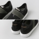 Women's Wide Elastic Band Black Leather Fashion Sneakers Shoes