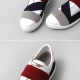 Women's Red Wide Elastic Band White Leather Fashion Sneakers Shoes