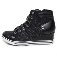 Women's Two Tone Black Med Wedge Heel Fashion Sneakers Shoes