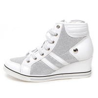 Women's Two Tone White Med Wedge Heel Fashion Sneakers Shoes
