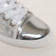 Women's Cap Toe Zip Closure Low Top Glitter Silver Fashion Sneakers Shoes