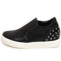 Women's Stud Height Increasing Glitter Black Fashion Sneakers Shoes
