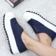 Women's Cap Toe Thick Platform Med Wedge Heel Blue Fashion Sneakers Shoes