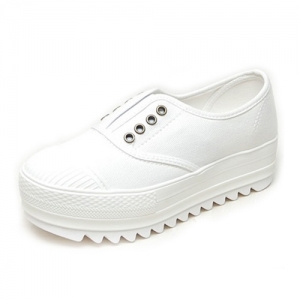 Women's Cap Toe Thick Platform Med Wedge Heel White﻿ Fashion Sneakers Shoes