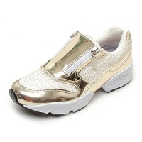Women's Two Tone Double Zip Block Heel Glitter Gold Sneakers