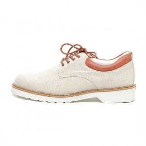 Men's Plain toe, comfort open lacing, beige fabric, white sole, back tap, made in South Korea, casual oxfords shoes