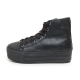 Women's Thick Platform Punching Black Synthetic Leather High Top Sneakers