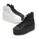 Women's Thick Platform Punching Black Synthetic Leather High Top Sneakers