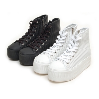 Women's Thick Platform Punching White Synthetic Leather High Top Sneakers