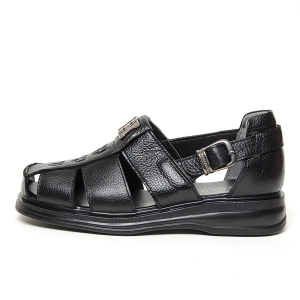 Men's Gladiator Sandals. Round Toe, Black Leather, Belt Strap, Made In South Korea, Gladiator Sandals shoes
