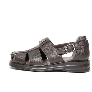 Men's Gladiator Brown Sandals. Round Toe, Brown﻿ Leather, Belt Strap, Made In South Korea, Gladiator Sandals shoes