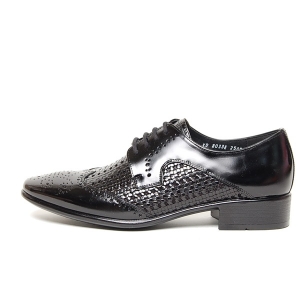 Men's Wing Tip Brogue Black Leather Mesh Oxfords Flat Round Toe, Black Leather, Wing Tip, Punching, Summer Mesh, Made In South Korea, Comfort Open Lacing, Oxford Dress Shoes