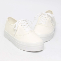 Women's Thick Platform White﻿ Synthetic Leather Low Top Sneakers