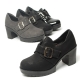 Women's Rip Tape Belt Strap Platform Med Chunky Heel Loafers Shoes
