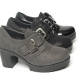 Women's Rip Tape Belt Strap Platform Med Chunky Heel Gray Loafers Shoes