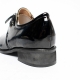 Women's Belt Strap Platform Low Block Heel Loafers Glossy Black Shoes