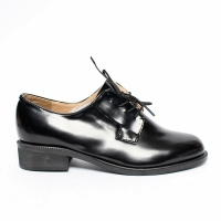 Women's Lace Up Platform Low Block Heel Oxfords Black Shoes