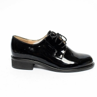 Women's Lace Up Platform Low Block Heel Oxfords Glossy Black Shoes