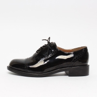 Women's Straight Tip Brogue Oxfords﻿ Glossy Black Dress Shoes
