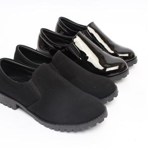 Women's Matt Black Combat Sole Loafers Shoes Raise Round Toe, Elastic Band, Made In South Korea, Slip On, Combat Sole, Comfort Block Heel, Platform Low Heel, Matt Black Loafers﻿ Shoes﻿