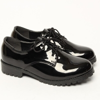Women's Glossy﻿ Black Combat Sole Oxfords Shoes