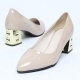 Women's Pointy Toe Glitter Gold Chunky Heel Pumps Beige Shoes