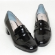 Women's Apron Toe Chunky Med Heel Black Penny Loafers Shoes