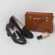 Women's Apron Toe Chunky Med Heel Black Penny Loafers Shoes