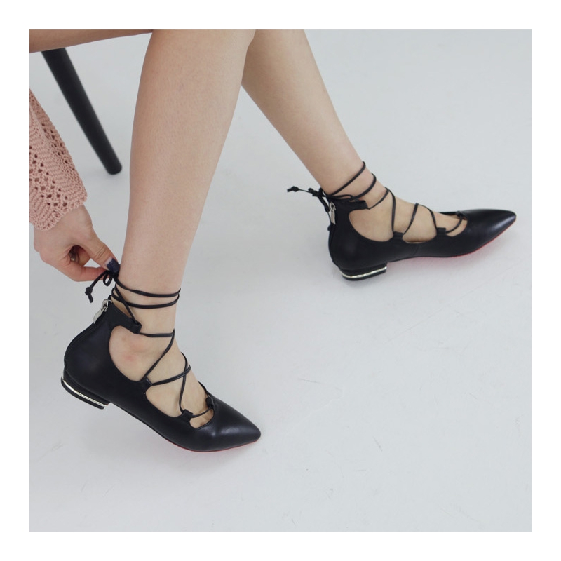 Women's Pointy Toe Lace Up Flat Shoes