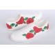 Women's Rose Pattern White Fabric Low Top Sneakers Shoes