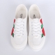 Women's Rose Pattern White Fabric Low Top Sneakers Shoes