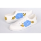 Women's Rose Pattern White Fabric Low Top Sneakers Shoes