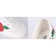 Women's Rose Pattern White Fabric Low Top Sneakers Shoes