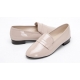 Women's Round Toe Glossy Black Beige Band Loafers Shoes