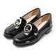 Women's Apron Toe Metallic Gold Ring Decoration Loafers Shoes