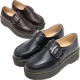 Women's Apron Toe Thick Platform Contrast Stitch Belt Strap Loafers Shoes