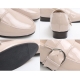 Women's Apron Toe Belt Strap Pink Black Loafers Shoes