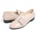 Women's Round Toe Belt Strap Pink Black Loafers Shoes