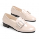 Women's Round Toe Belt Strap Pink Black Loafers Shoes