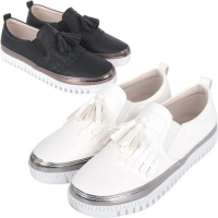 Women's Double Layer Fringe Tassel White Platform Loafers Shoes